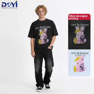 T-shirt en tricot surdimensionné décontracté hip-hop brodé d'animaux DUYI pour hommes et femmes, manches courtes, 100% coton, 280g, respirant - Product Image 1
