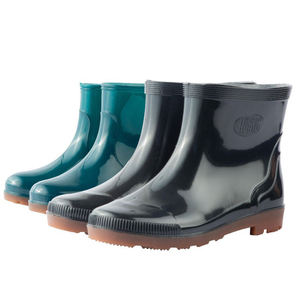 男性用ワークレインブラックローカット滑り止めゴム靴フリース裏地付き防水アウトドア用ブーツに適しています - Product Image 1