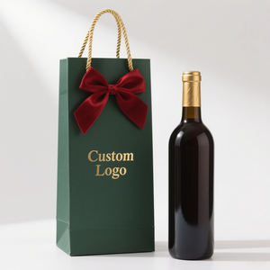 Bolsa de mano de regalo de vino tinto con estampado en relieve de logotipo de lámina dorada de lujo personalizada Premium, bolsa de papel de embalaje para botella de vino - Product Image 3