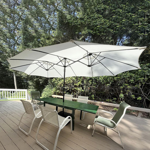 Sombrilla de Jardín Extra Grande de Doble Cara, Blanca, de 15 pies, con Manivela - Product Image 1
