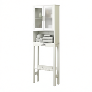 Meuble de rangement de salle de bain blanc pour toilettes, 24 pouces, en bois, avec étagère réglable, design minimaliste autoportant - Product Image 1