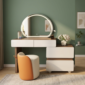 Modern Makeup Vanity <b>Table</b> With Lighted <b>Mirror</b> Storage Desk For Bedroom Furniture - Product Image 3