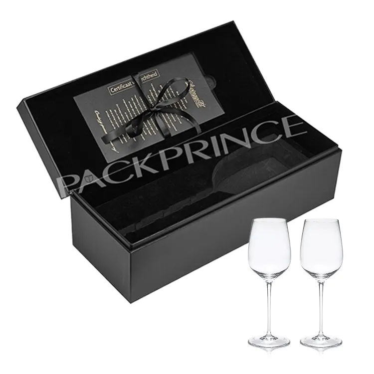 Luxury Matte Black Magnetic Collapsible Rigid Cardboard Paper Gift Box Scatole Regalo Per Bicchieri Di Vino For Wine Glass
