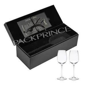 Luxe Matte Black Magnetische Inklapbare Stijve Kartonnen Papier Geschenkdoos Scatole Regalo Per Bicchieri Di Vino Voor Wijn Glas