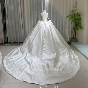 Lsoy059 Modern Romantic Ivory Corset <b>Wedding</b> Dress Sweetheart Neckline Chapel Train Bow Bodice Pearl Satin Ball Gown for Formal - Product Image 6