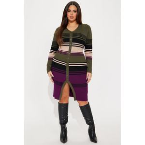 Nuevo Diseño Otoñal, Vestido Cárdigan de Punto a Rayas Estilo Coreano, Vestido Suéter Retro Americano - Product Image 2