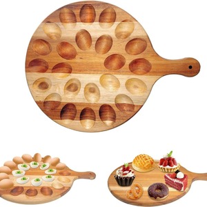 Wooden Divided Serving <b>Tray</b> Round With Egg Holders For Kitchen Storage And <b>Dinner</b> Serving - Product Image 5