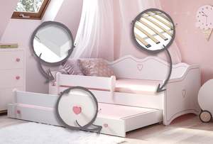 Lit enfant moderne design blanc <span class=keywords><strong>EMMA</strong></span> 160x80 avec fonction escamotable 2 matelas 2 cadres & canapé-lit à <span class=keywords><strong>lattes</strong></span> en bois - Product Image 4