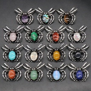 Healing Reiki Natural amatista cuarzo rosa ovalado piedra caída araña plateada multifuncional cristal colgante collar broche - Product Image 1