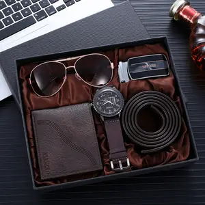 A08223men gift set Wallet + Belt + Glasses + Watch 4pcs/s