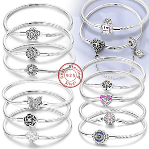 Original 925 Sterling <strong>Silver</strong> Gold Plated <strong>Charm</strong> <strong>Bracelet</strong> Zircon Love Heart Flowers Butterfly <strong>Charms</strong> Women's Fashion Jewelry Gift - Product Image 1