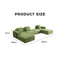 Canapé d'angle modulable ergonomique en mousse compressée sur mesure, vert, pour salon moderne