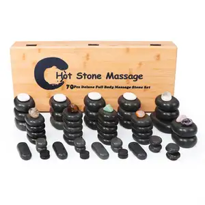 Mt 70Pcs Factory Custom Black Basalt Hot Stone Massage Stone Set Nature Hot Stone with Free Bamboo Box