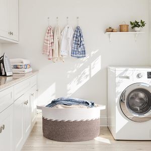 Cesti Portaoggetti Moderni ed Ecologici in Corda di Cotone Intrecciata con Manici, Decorazione per Soggiorno, per Biancheria, Giocattoli, Cuscini, Coperte e Vestiti - Product Image 4