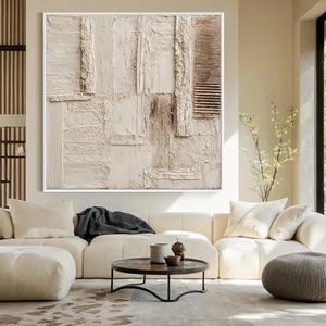 <span class=keywords><strong>Quadro</strong></span> su tela con cornice bianca e marrone, arte astratta 3D con texture, dipinto a mano a olio, decorazione minimalista per soggiorno. - Product Image 3