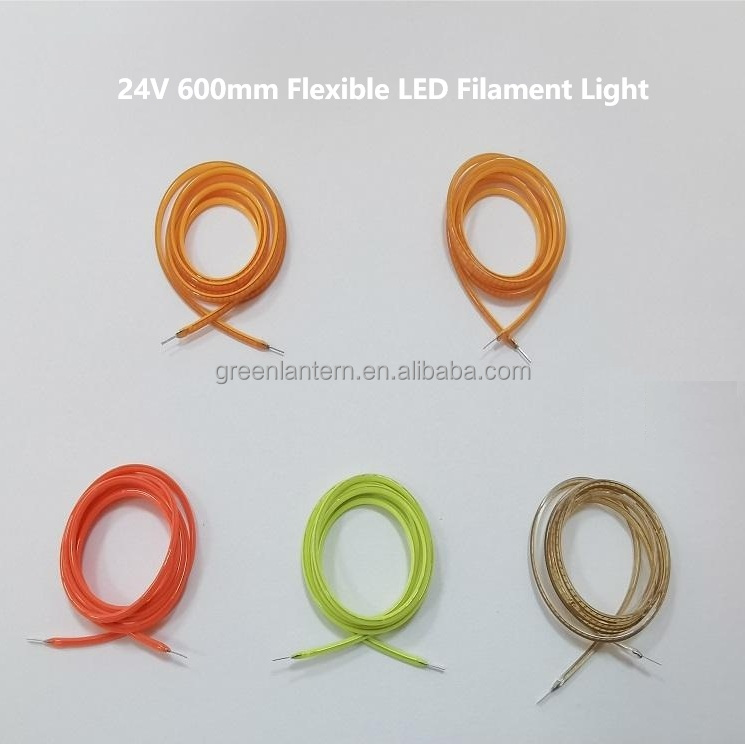 24V 600mm Soft LED Filament Light Flexible Lamp Full Glow DIY Decorative Strip Light RED Green Blue 2200K 2700K 24V