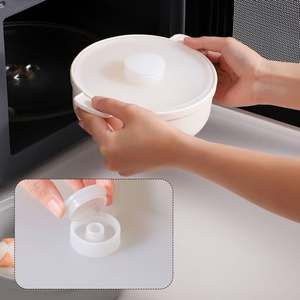 Microwave Food Grade Domestic Silicone Rubber Microwave Vegetable Food <b>Steamer</b> Drainage Holder Basket with Handle Lid - Product Image 2