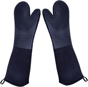 Maniques de four extra longues avec surface en silicone antidérapante pour la cuisson, la pâtisserie, le barbecue, résistantes à la chaleur, maniques de four doubles en silicone - Product Image 1