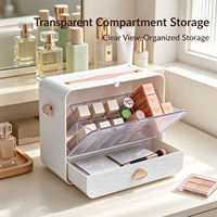 Organisateur de cosmétiques portable en plastique, boîte de rangement anti-poussière à tiroirs, support multi-niveaux pour maquillage et soins de la peau, pour bureau et coiffeuse