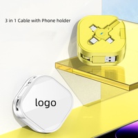 Kabel Data USB Type-C 3 in 1 Retractable Fast Charging dengan Penyangga Ponsel, Logo Promosi, 3A TPE Flat Cable