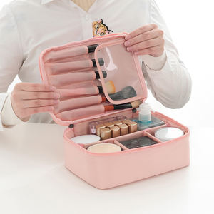 Sac de maquillage de voyage léger, grande capacité, en tissu mémoire, fermeture éclair carrée, résistant à l'eau, style portable et tendance, en polyester - Product Image 1