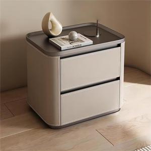 Hình bầu dục hình dạng da đầu giường bảng ánh sáng sang trọng phòng ngủ yên da đầu giường gỗ da đêm bàn - Product Image 1