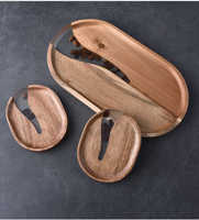 Ensemble de 4 sous-verres en bois classiques avec plateau sous-verres absorbants en résine époxy pour table basse pour boissons