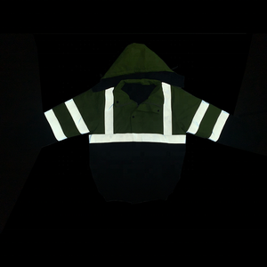 Ansi lớp 3 màu xanh lá cây hải quân hi-vis mùa đông máy bay ném bom an toàn Áo Khoác Băng phản chiếu cao 150D oxford không thấm nước xây dựng tùy chỉnh - Product Image 4