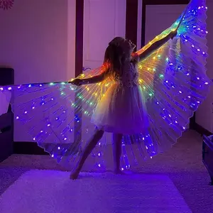 Sayap menyala LED anak-anak, sayap tari perut sayap kupu-kupu dengan tongkat teleskopik untuk pesta Halloween dan Natal pertunjukan panggung