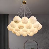 Lustre de luxe en laiton blanc et albâtre, taille moyenne, LED anti-éblouissement, éclairage intérieur pour chambre à coucher, hall d'hôtel