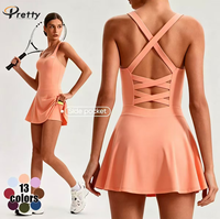 Großhandel Damen Golf Tennis Golfkleid Schnelltrocknend Shapewear Überkreuzte Träger Ärmellos Einteiliges Eng Anliegendes Sportoutfit