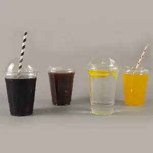 Rõ ràng nhựa dùng một lần ly nhựa cho Iced cà phê bong bóng BOBA sữa trà Smoothie với nắp phẳng hoặc mái vòm Nắp biểu tượng tùy chỉnh