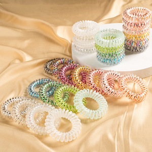 Élastique à cheveux en forme de cordon téléphonique, couleur dégradée, haute élasticité, en résine plastique, accessoire capillaire décontracté pour femme, Printemps 2024 - Product Image 3