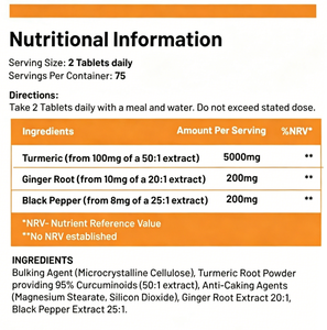Tabletas de Cúrcuma, Jengibre y Pimienta Negra OEM ODM, Certificadas GMP y Halal, 5400mg, 150 Unidades, Suplemento Alimenticio Vegano - Product Image 4