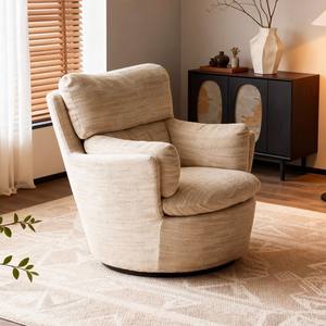 Sillón Individual de Tela Estilo Francés, Sillón Giratorio Marrón para Sala de Estar - Product Image 3