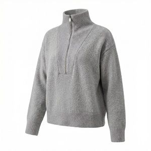 <strong>Women's</strong> Pink Half Zip Knit Sweater <strong>Fluffy</strong> Wool Blend Long Sleeve Casual <strong>Jumper</strong> for All Occasions - Product Image 1