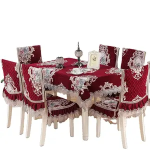 Şönil baskılı çiçek desenleri masa örtüsü ve Spandex gerilebilir yemek sandalyesi kapakları