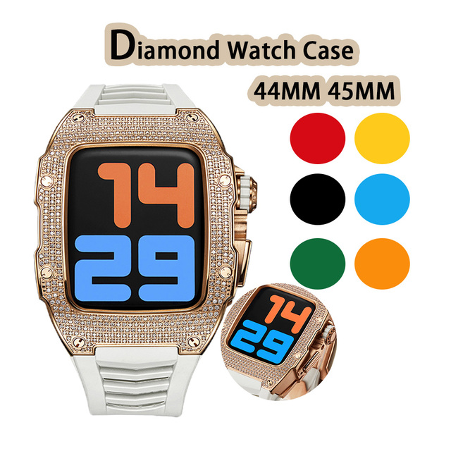 Stainless Steel Diamond for Apple Watches Case Luxury Rubber Strap Mod Kit for Iwatch Case