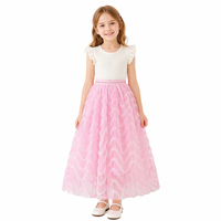 Robe de princesse rose en tulle pour enfants, avec plumes, col large, bordure de perles, sans manches, coupe trapèze, pour fête et mariage