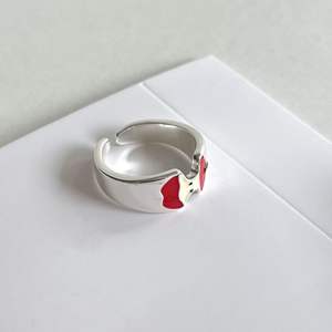 Ping'an Xile S925 Pure Silver Red Drop <b>Glue</b> Apple Core Ring Fresh Playful Fashion Ring with Unique Personality Gift - Product Image 5