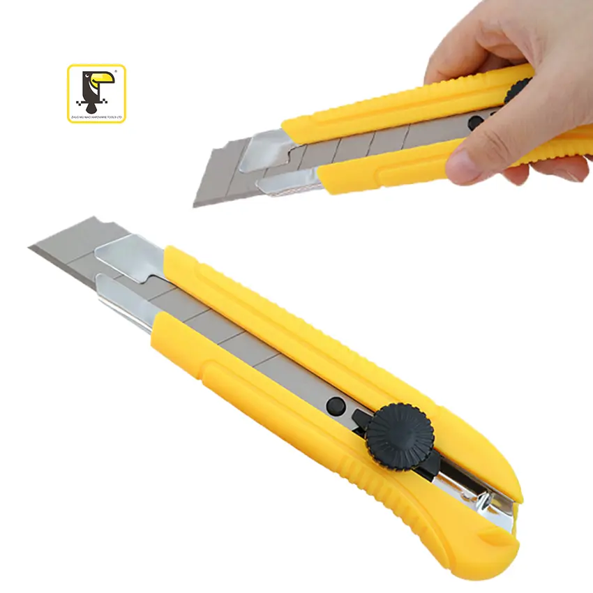 Sarı manuel büküm kilit geri çekilebilir kağıt bıçak plastik saplı güvenli slayt kesici 25MM maket bıçağı