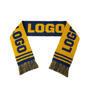 Écharpe de supporter de football tricotée personnalisée avec logo, écharpe de club de football jacquard OEM avec franges et pompons, vente en gros, fabricant B2B - Product Image 1