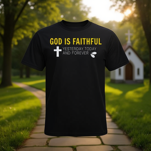 Camiseta Christian God Is Faithful, negra, unisex, talla mediana, con mensaje religioso - Product Image 3