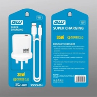 Chargeur mural USB 35W avec prise UK, QC3.0, chargeur rapide pour téléphone portable avec câble Type C, adaptateur secteur USB 35W à charge rapide