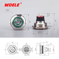 30mm LED Tête Plate Étanche IP65 Acier Inoxydable Anneau Instantané Alimentation logo Bouton Métal Interrupteur 1NO1NC