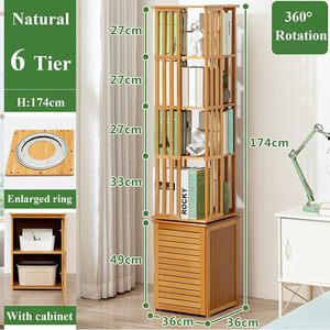 Combohome Bamboo Rotating Bookshelf Wooden <strong>Bookcase</strong> for Home <strong>Decor</strong> Modern Bookshelves - Product Image 2