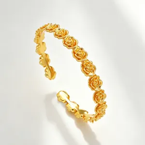 <span class=keywords><strong>Bracciale</strong></span> Aperto Vintage a Forma di Rosa Tridimensionale in <span class=keywords><strong>Oro</strong></span> Puro <span class=keywords><strong>24K</strong></span> 9999 per <span class=keywords><strong>Donna</strong></span> - Product Image 5