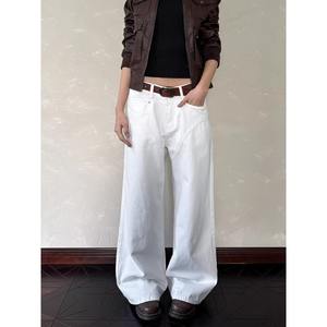 Jeans Blancos Retro Americanos Transfronterizos, Sencillos, Holgados, Unisex, Estilo Urbano, Lavado Láser, Resistentes a la Decoloración, Corte Recto y Ancho - Product Image 1