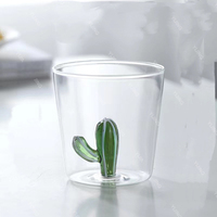 Tasses à thé et soucoupes en verre borosilicate sans poignée, design dessin animé 3D, écologiques, 250 ml, mignonnes, simples, pour la maison, à simple paroi