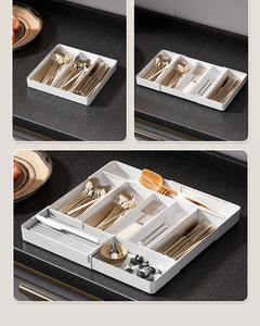 Boîte de rangement PET extensible et réglable, séparateurs de tiroirs, organisateur de cosmétiques, rangement pour coiffeuse, armoire de cuisine et articles divers - Product Image 6
